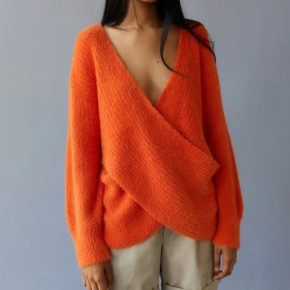 Urban Outfitters Sweaters - NWT Urban Outfitters Oversized Crossover Fuzzy Orange Sweater womens L